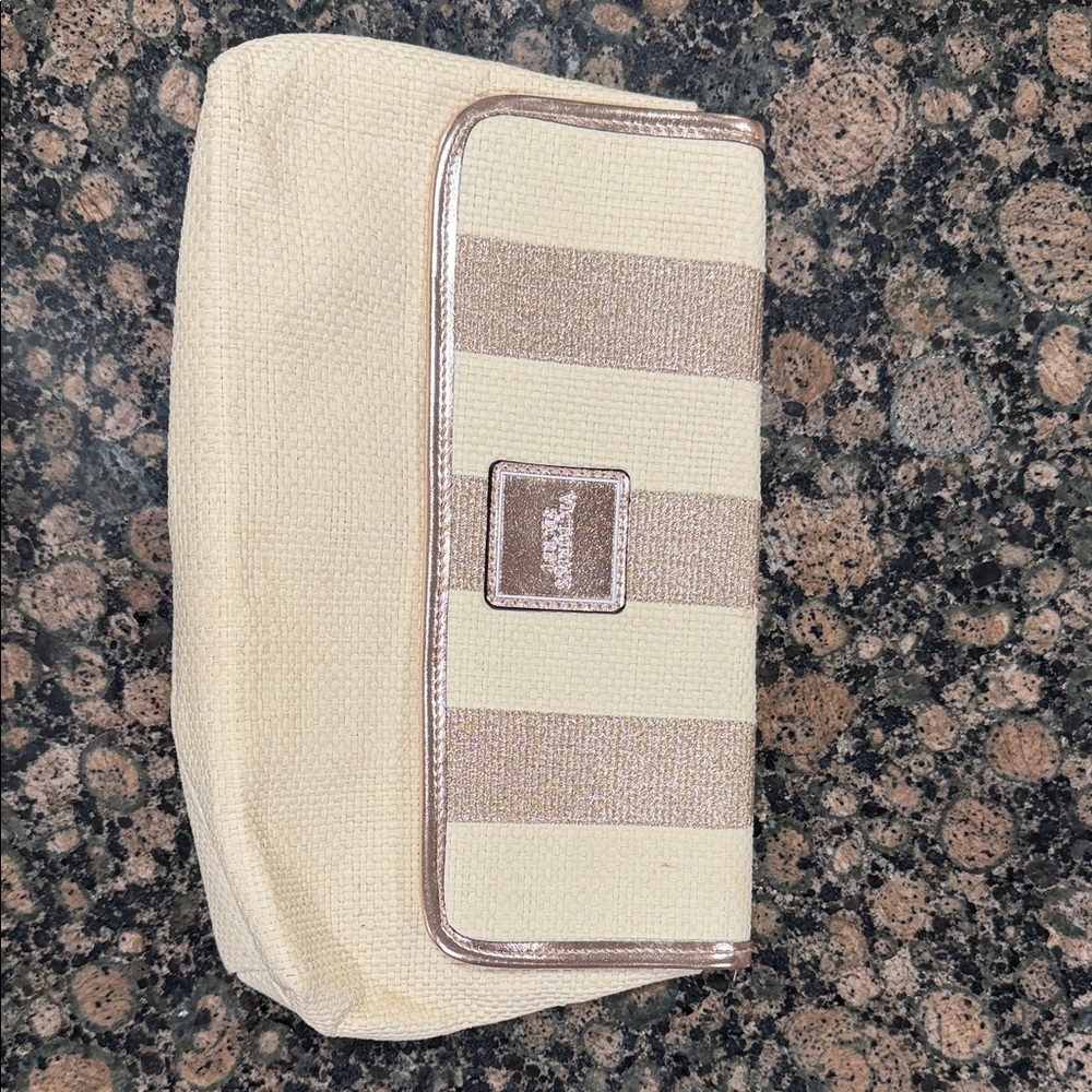 Victoria secret Striped Cream and Rose Gold Cosmetic Pouch